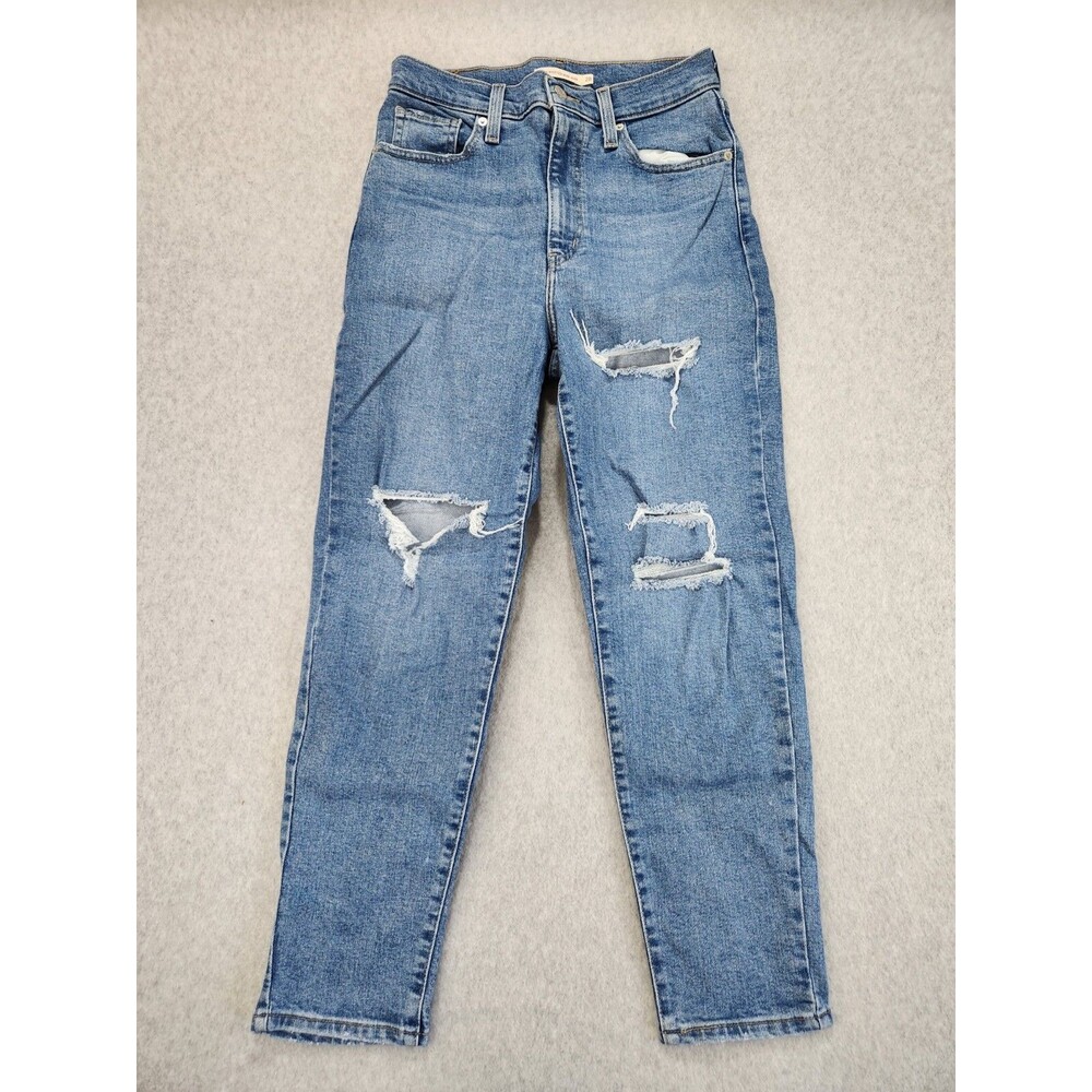 Levi's High Waisted Mom Jeans Distressed Indigo‎ Medium Wash Size 28